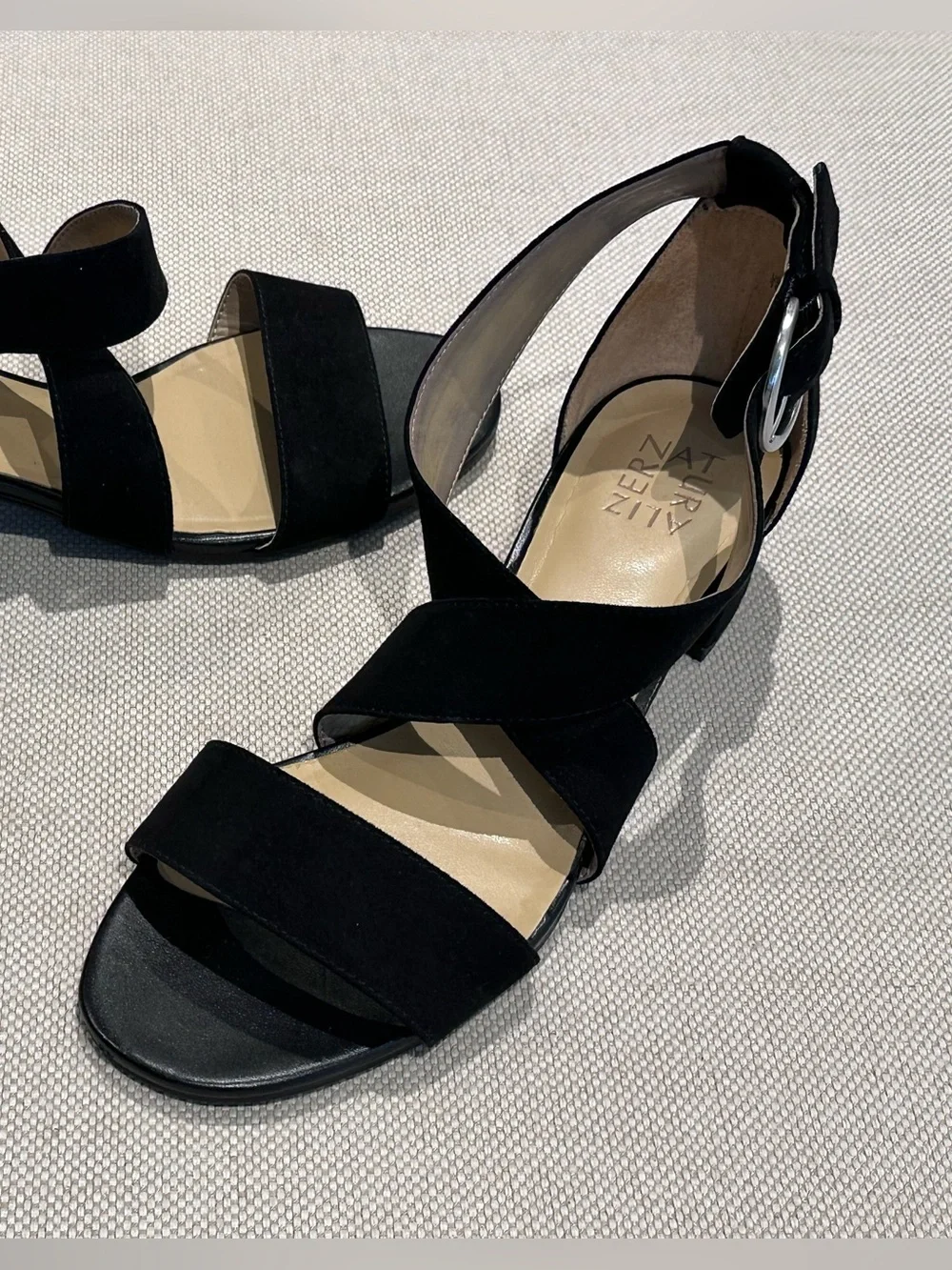 Naturalizer Black Suede Block Heel Sandals